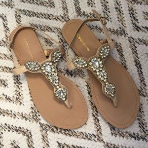 BCBG Flat Embellished Tan Neutral Sandals 7.5 / 8